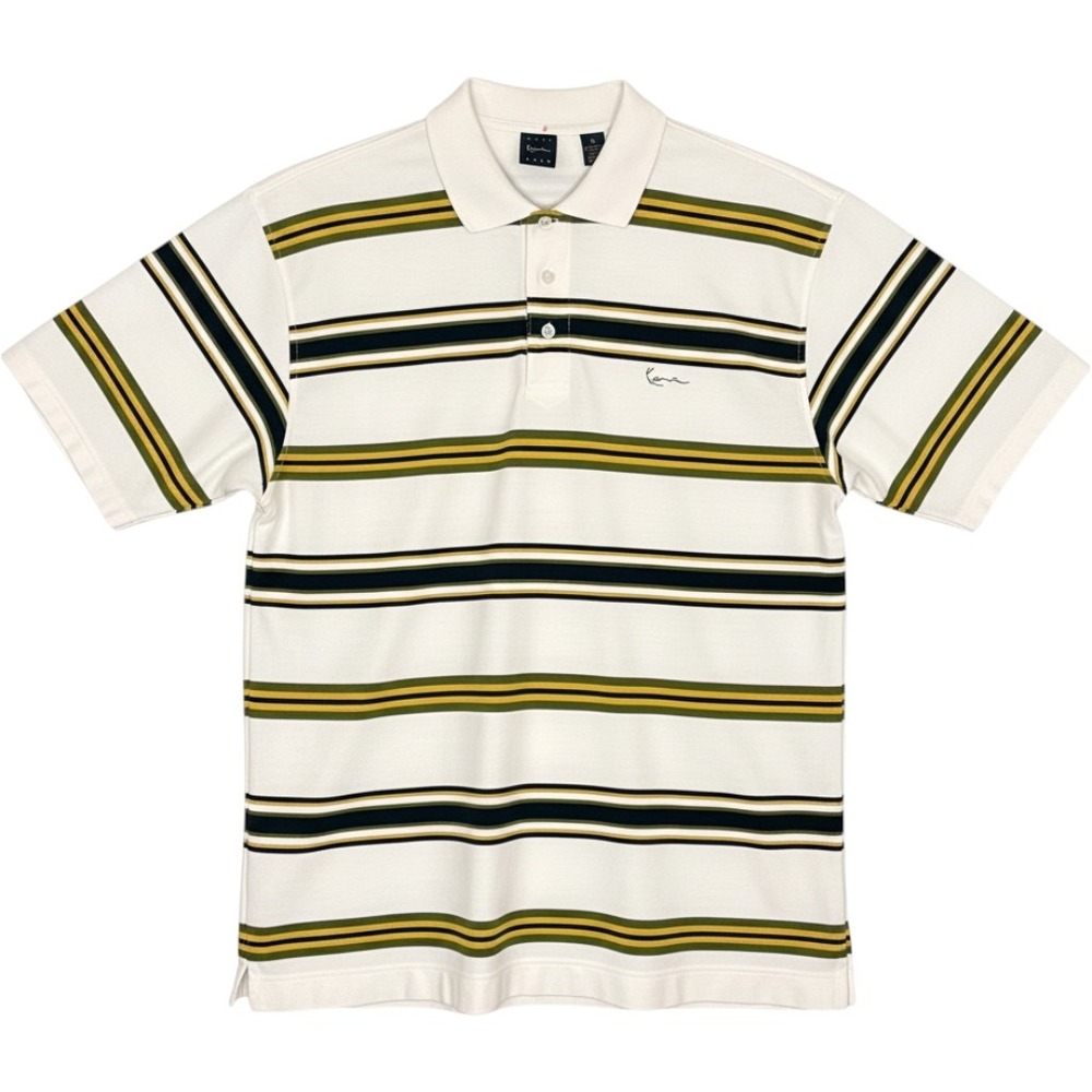 Karl Kani Polo Shirt Mens XL White Good Striped Short Sleeve Pique Streetwear